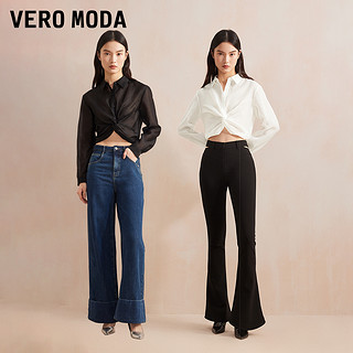 Vero Moda蕾丝衫2024春夏气质通勤短款显瘦纯色雪纺衫正肩T恤