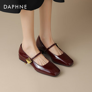 达芙妮（DAPHNE）舒适低跟浅口玛丽珍女单鞋2024气质方头时尚饰扣小香风单鞋女 酒红色 38