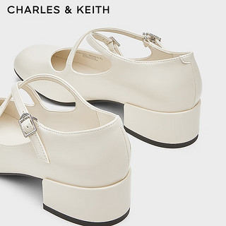 CHARLES&KEITH24秋季CK1-60361533法式粗跟芭蕾鞋玛丽珍鞋女 粉白色Chalk 34