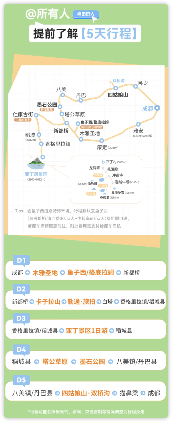 去完都说后劲大！一次玩遍精华风景！成都出发5天4晚川西大环线 稻城亚丁四姑娘山鱼子西