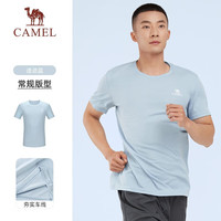 骆驼(CAMEL)运动T恤透气衣跑步体恤宽松速干衣短袖上衣夏季 J0S2V6925,遗迹蓝,男款 XXXL