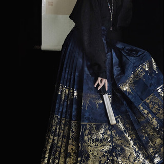 醉雨朵【藏蓝鹿神】高端马面裙套装日常明制汉服女2024春夏 藏蓝织金马面裙 S
