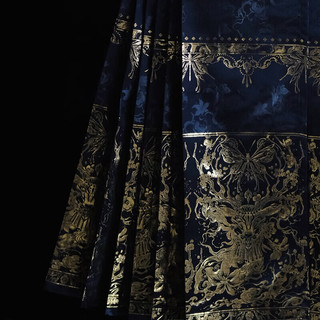 醉雨朵【藏蓝鹿神】高端马面裙套装日常明制汉服女2024春夏 藏蓝织金马面裙 S