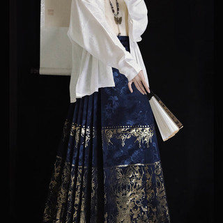 醉雨朵【藏蓝鹿神】高端马面裙套装日常明制汉服女2024春夏 藏蓝织金马面裙 S
