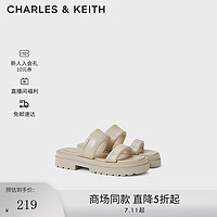 CHARLES&KEITH24夏季休闲一字带外穿厚底拖鞋女CK1-70381047 Taupe灰褐色 38