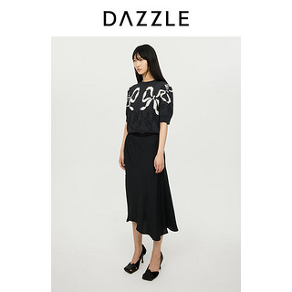 DAZZLE【】地素 半身裙2024年秋季法式拼接缎面不规则中长裙 黑色 XS