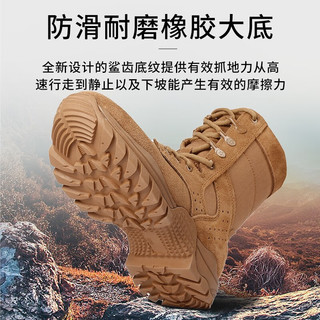 仪标棕色夏季作战靴超轻侧拉链训练真皮透气耐磨沙漠高帮户外登山鞋男 棕色作战靴 44