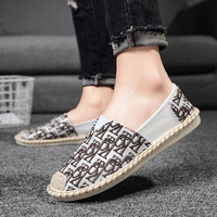 策驭布鞋男士老北京布鞋透气防臭亚麻一脚蹬渔夫鞋子百搭休闲帆布鞋男 F02棕色 42 运动鞋码