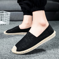 策驭布鞋男士老北京布鞋透气防臭亚麻一脚蹬渔夫鞋子百搭休闲帆布鞋男 F07黑色 43 运动鞋码