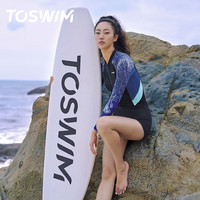TOSWIM拓胜连体泳衣女长袖防晒保守显瘦泳装冲浪服 繁花夜梦L