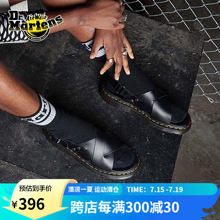 马丁（DR.MARTENS）春夏Zane 休闲气质外穿时尚黑色平底男女款露趾凉鞋 黑色 37