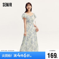 森马（Semir）连衣裙女木耳边方领小飞袖夏季2024小清新雪纺碎花裙109324114015
