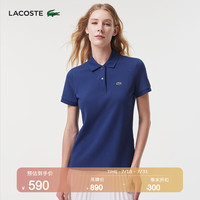 法国拉科斯特 LACOSTE女装时尚翻领休闲纯色短袖POLO衫|PF7839 F9F/深蓝 42/XL