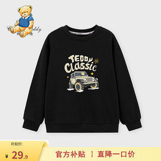 Classic Teddy精典泰迪男女童卫衣儿童长袖T恤中小童装秋款衣服秋季打底上衣新 卡车泰迪圆领卫衣2黑色 90