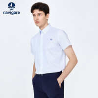 Navigare意大利小帆船全棉短袖衬衫男免烫衬衣1323542081 漂白/蓝