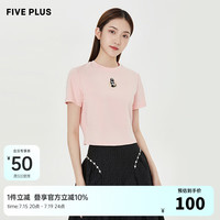 5+FIVE PLUST恤女短袖【商场同款】款夏装复古风刺绣图案小众短款上衣