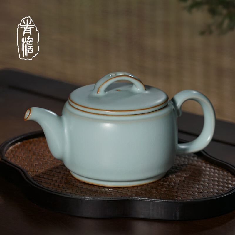 青澹汝窑茶壶陶瓷单壶家用高档茶具景德镇汝瓷冰裂釉手工可养 参禅壶 300ml 天青色