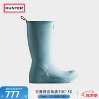 HUNTER户外露营女鞋雨鞋哑光防水鞋防滑酷玩厚底靴子女骑士靴中筒靴女 冰蓝色/BHU 42