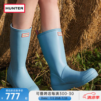 HUNTER户外露营女鞋雨鞋哑光防水鞋防滑酷玩厚底靴子女骑士靴中筒靴女 天蓝色/SHB 42
