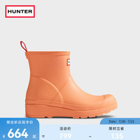 HUNTER户外露营女鞋雨鞋哑光防水防滑酷玩中跟厚底矮筒短靴子高颜值女靴 亮橙色/OPO 37