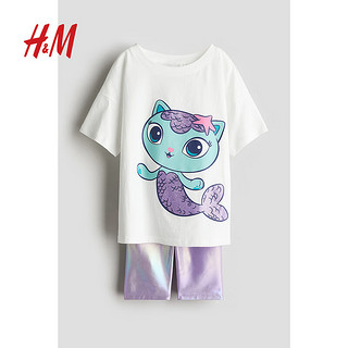 H&M2024夏季童装女童可爱柔软2件式印花套装1073066 白色/盖比的娃娃屋 140/68 9-10Y