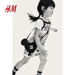 H&M【迪士尼米奇】童装女童裙子2024夏棉质无袖连衣裙1237844 白色/图案 90/52