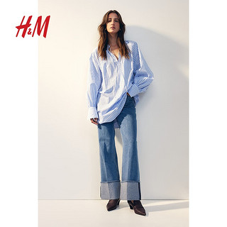 H&M2024年秋季女装大廓形系带连衣裙1241413 浅蓝色/条纹 160/88