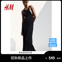 H&M2024夏季女装罗纹针织连衣长裙1233099 黑色 155/80