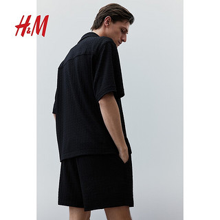 H&M2024夏季男装宽松版型纹理感古巴领衬衫1249113 梅紫色 165/84