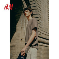 H&M2024夏季男装标准版型华夫格T恤1249530 深米色 175/100