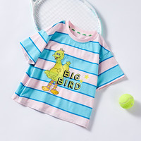 SESAME STREET男童夏季短袖polo衫女童装夏装儿童短袖中大童休闲凉感上衣 ZT23207粉蓝 100cm