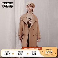 Teenie Weenie小熊秋冬绵羊毛立领中长双排扣宽松呢子大衣 卡其色 175/XL