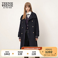 Teenie Weenie小熊秋冬绵羊毛立领中长双排扣宽松呢子大衣 藏青色 175/XL