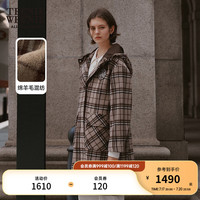 Teenie Weenie小熊秋冬季格纹绵羊毛混纺毛呢大衣呢子外套美拉德女 撞色 160/S