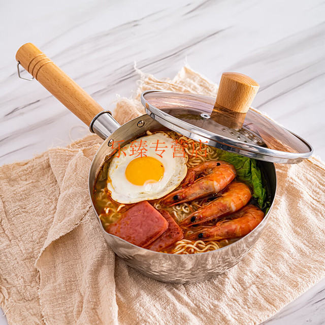 KATA 卡塔 304不锈钢日式雪平锅加厚平底不粘辅食锅带盖面条汤锅单柄不锈钢奶锅家庭适用 20cm