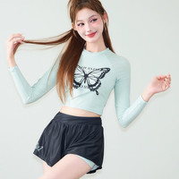 斤慕长袖泳衣女分体泡温泉保守运动少女裤裙式胸垫款可爱日系 海边度假泳衣80-120斤