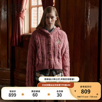 Teenie Weenie小熊2024秋季新款绞花连帽针织开衫上衣女