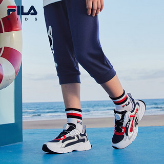 FILA【丝柔棉】FILA斐乐童装儿童裤子男童大童运动七分裤 传奇蓝-ANV 105cm