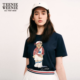 Teenie Weenie小熊夏季T恤女卡通时尚短袖休闲风上衣女 藏青色 160/S