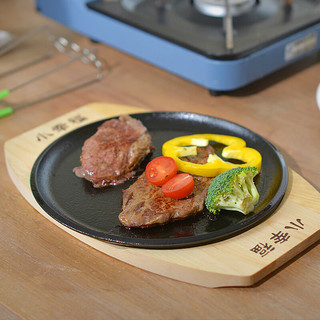 小幸福鑄鐵（KITCHEN LITTLE HAPPINESS KITCHEN） 圆形家用煎牛排盘组合 24cm实木托盘+防烫夹