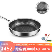 SilkyGirl 德国不锈钢家用平底煎锅煎炒两用不粘锅无涂层电磁炉燃气灶适用 【持久不凸】 30cm双面屏带盖款
