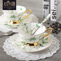 心饰园茶花仙子骨瓷咖啡杯套装200ml咖啡杯子欧式陶瓷杯碟配勺创意英式下午茶杯 茶花一杯碟（蓝色礼盒装 ） 心饰园