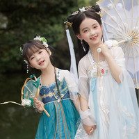 十三余童装国风汉服女童夏季古风连衣裙  青蛇（送配饰） 110
