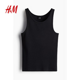 H&M2024夏季男装修身版型罗纹背心1252288 灰色 170/92