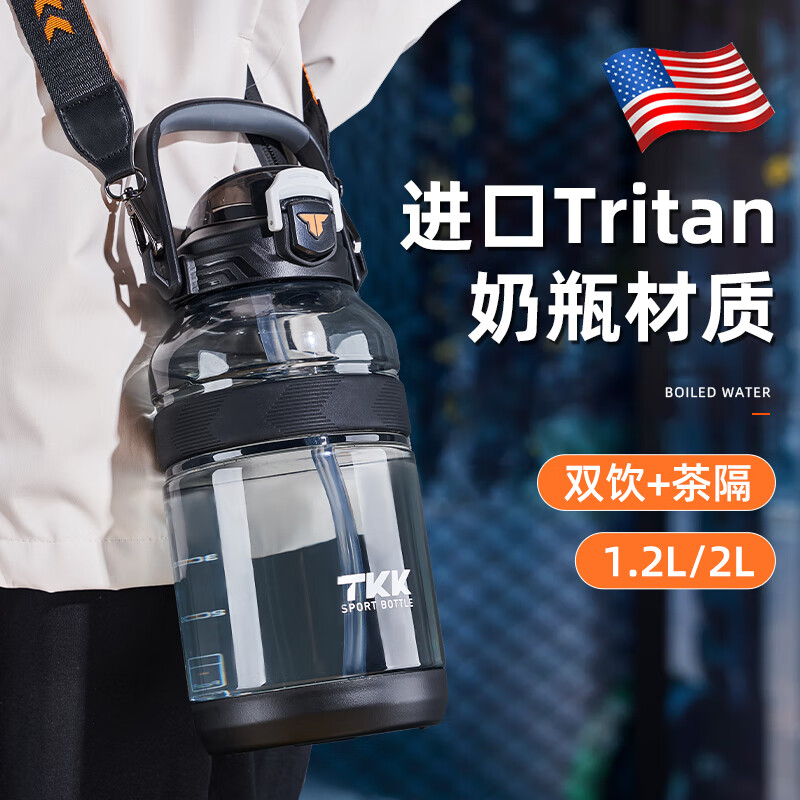 私家良品儿童水杯大容量男女tritan吨顿吨桶运动水壶大肚双饮杯子夏季