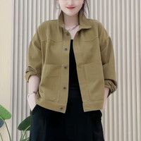 LMAY夏之美春秋韩版时尚休简约百搭气质翻领上衣牛仔外套潮 卡其色 XL(115斤-130斤)