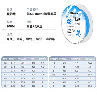 佳钓尼（JIADIAONI）远投pe线鹞8顺滑强拉力路亚大力马鱼线 1.2号100米pe线 