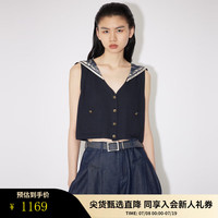 RE'VAN芮范2024夏季新品设计师款复古无袖毛织开衫马甲RM30702249 藏青色