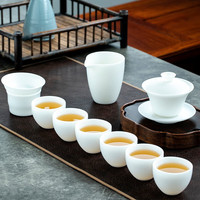 钰铨龙门 羊脂玉瓷茶具套装 中国白素烧盖碗套组高档茶具办公家用礼盒装