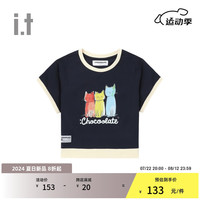 :CHOCOOLATE it 男女同款合身拼色短袖T恤2024夏季新款轻松文艺011780 NYX/藏青色